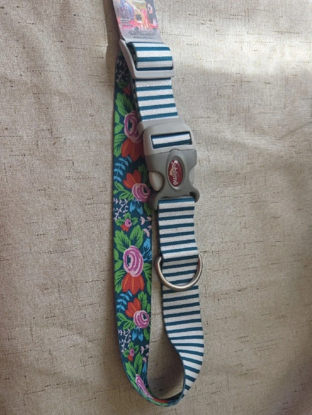 Coastal Blue Floral & Striped Adjustable Dog Collar in Blue and Green